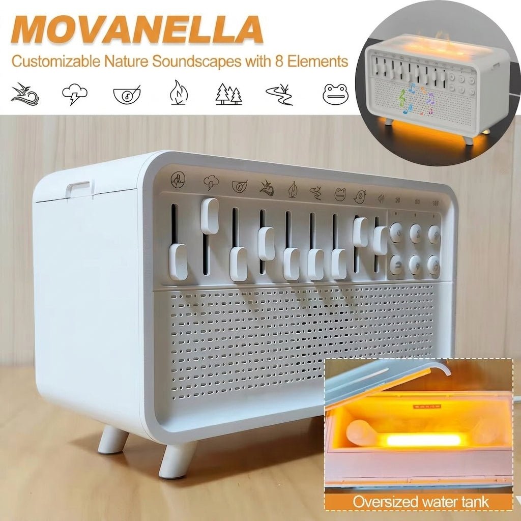 4 in 1 HIFI Bluetooth Speaker LED White Noise Speaker White Noise Sleep Aid Night Light Humidifier Machine with 8 Nature Sounds - Movanella