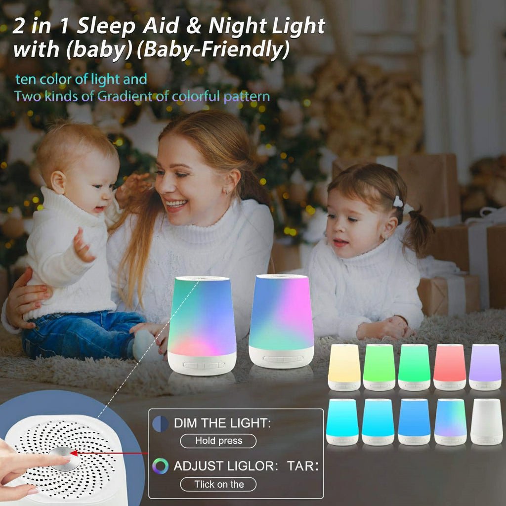 MBZ085 White Noise Machine Baby Sleep Sound Machine Colorful Night Lights 28 Soothing Sounds with 3.5mm Headphone Jack - Movanella
