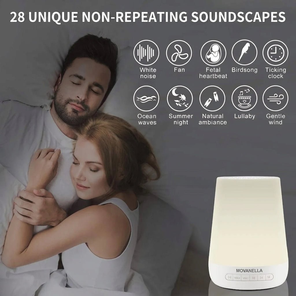 MBZ085 White Noise Machine Baby Sleep Sound Machine Colorful Night Lights 28 Soothing Sounds with 3.5mm Headphone Jack - Movanella